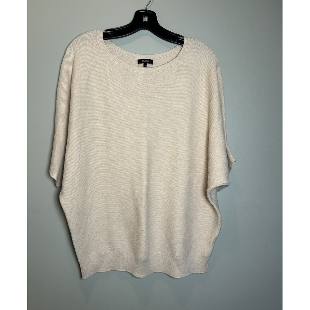 Quince Women's L Beige Knit Crew Neck Dolman Short Sleeve Pullover Sweater